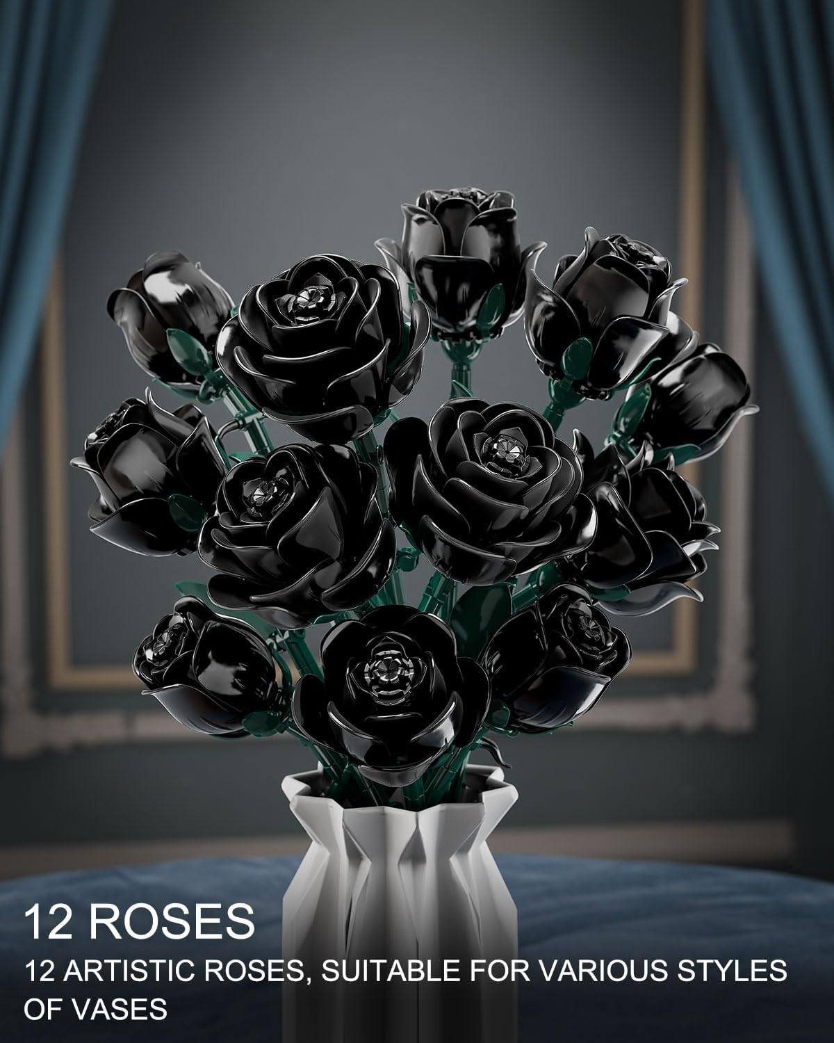 Black Roses Flowers Building Sets, Artificial Bouquet Botanical Collection