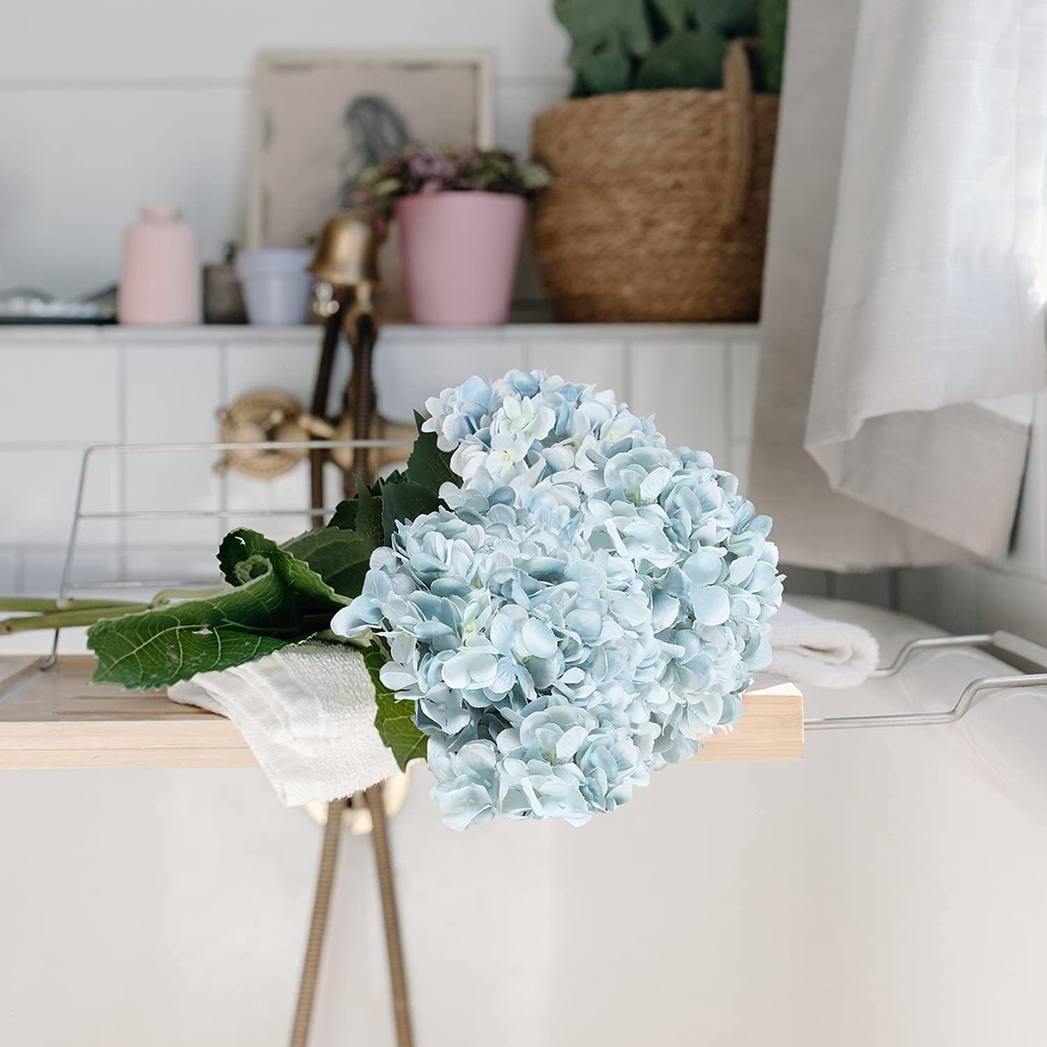 Blue Hydrangea Artificial Flowers 6pcs Faux Hydrangea Flowers, Fake Flowers