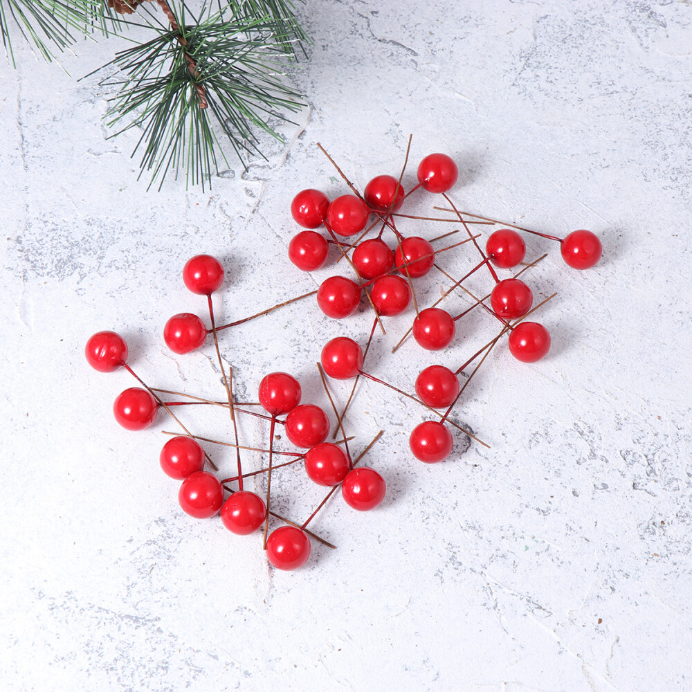 100x Lifelike Berry Red Ball Ornament Artificial Fruit Cherry for Garland Wreath