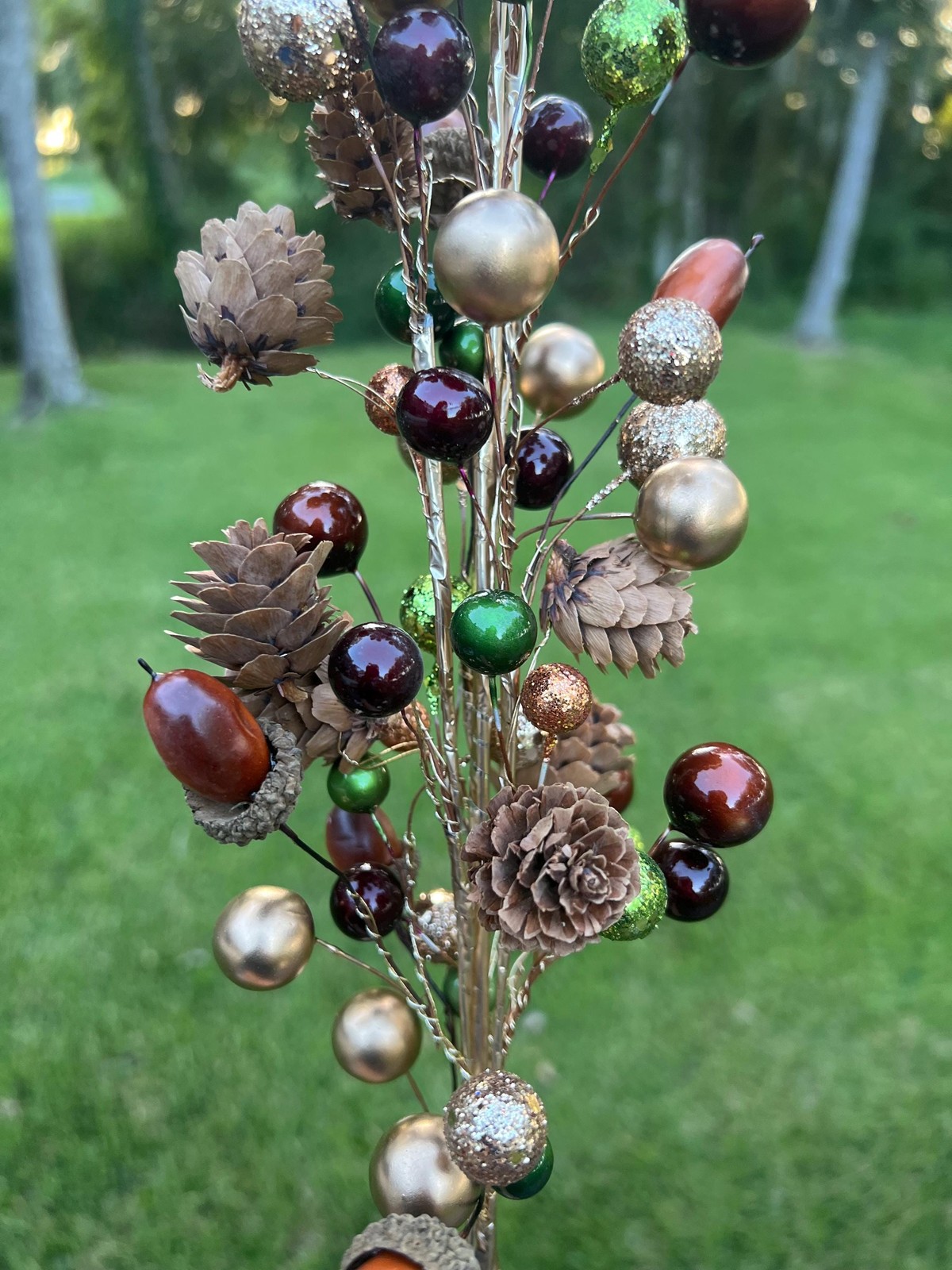 Jewel with Bead Pinecone Spray Stem Branch Pick Christmas or Fall Crafts