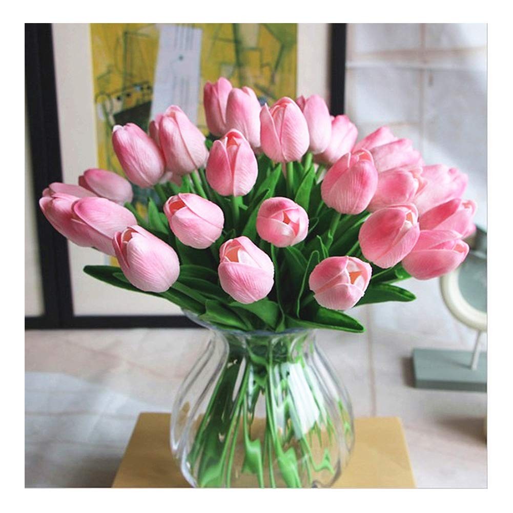 10 PCS Pink Artificial PU Tulips Real Touch Fake Flowers Bouquet Office Decor