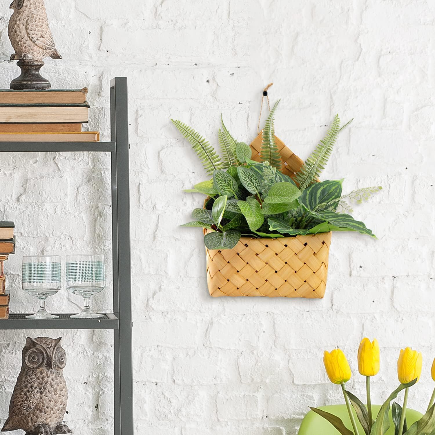 new in box MyGift Artificial Greenery Arrangement in bamboo basket wall hanging