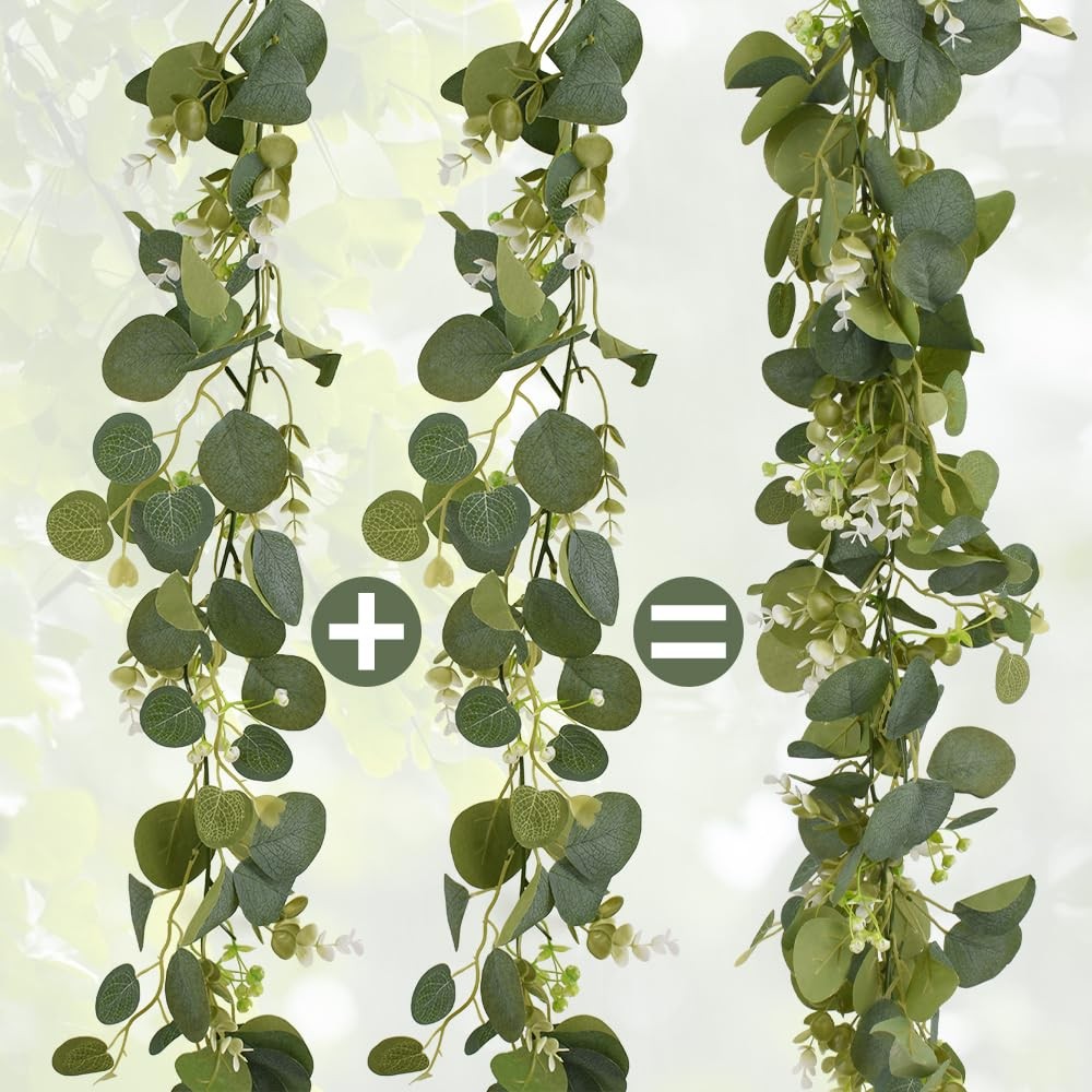 Artificial Eucalyptus Flower Garlands 2pcs 5.91Ft Fake Hanging Eucalyptus Vin…