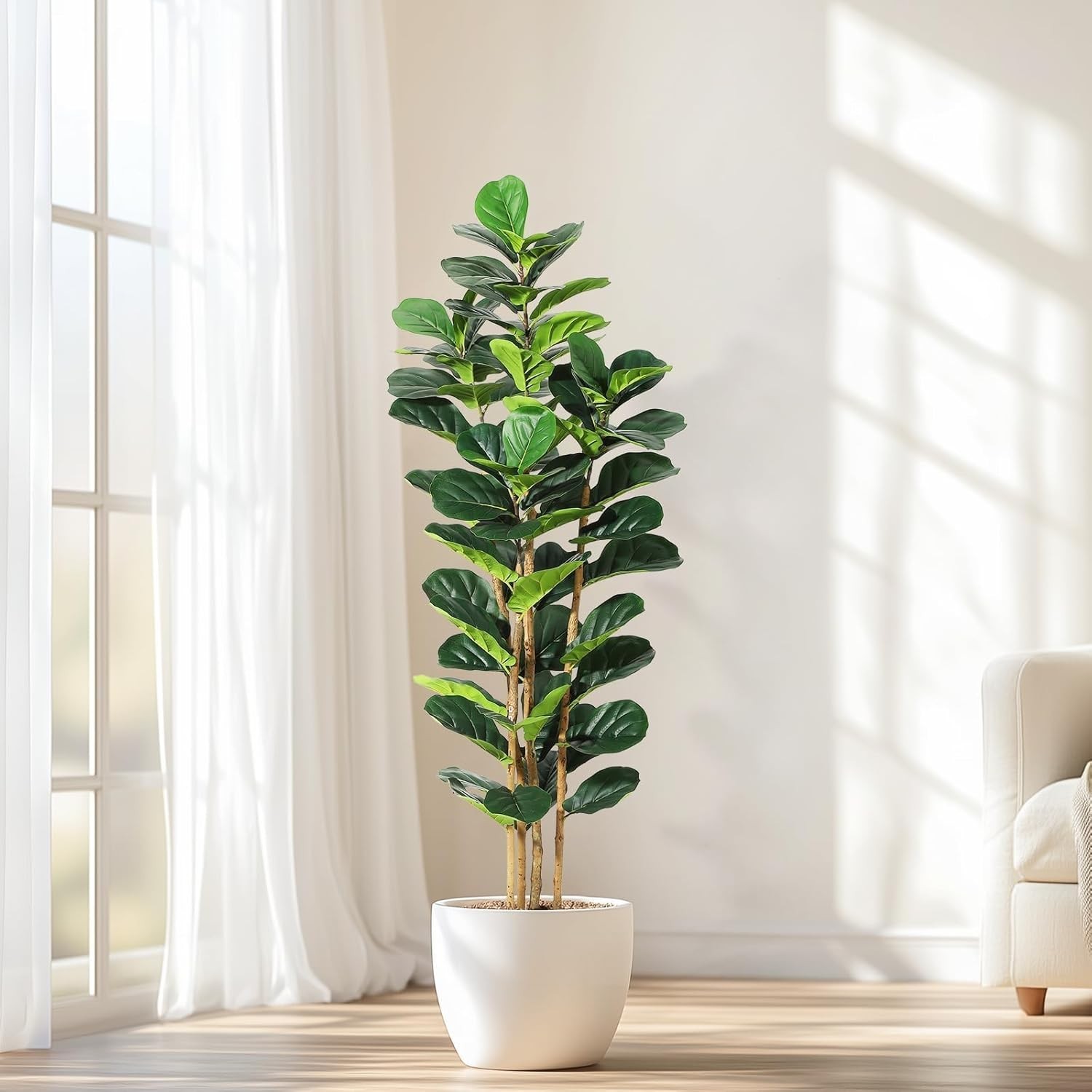 Faux Fiddle Leaf Fig Tree with Planter, 5FT Ultra-Realistic Artificial Plants