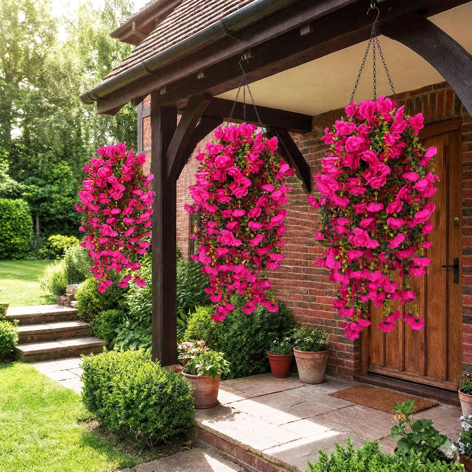 6 PCS UV Resistant Artificial Geraniums – Faux Silk Hanging Flowers for Outdoors