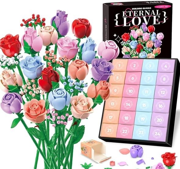 Colorful Rose Building Set – 24 Boxes of 1380pcs for Unique Floral Displays