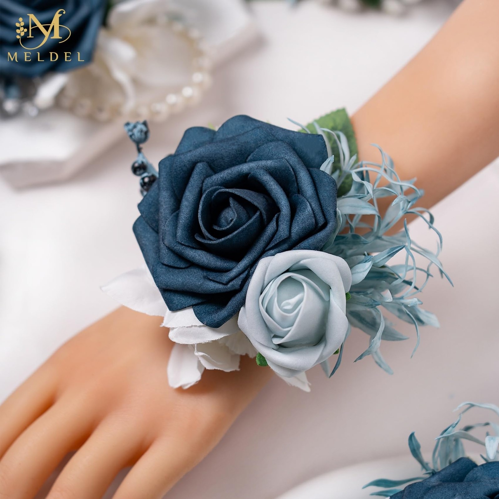 6 Pcs Navy Blue Wrist Corsage, Bride, Bridesmaid, Wedding, Prom, Party, Ceremony