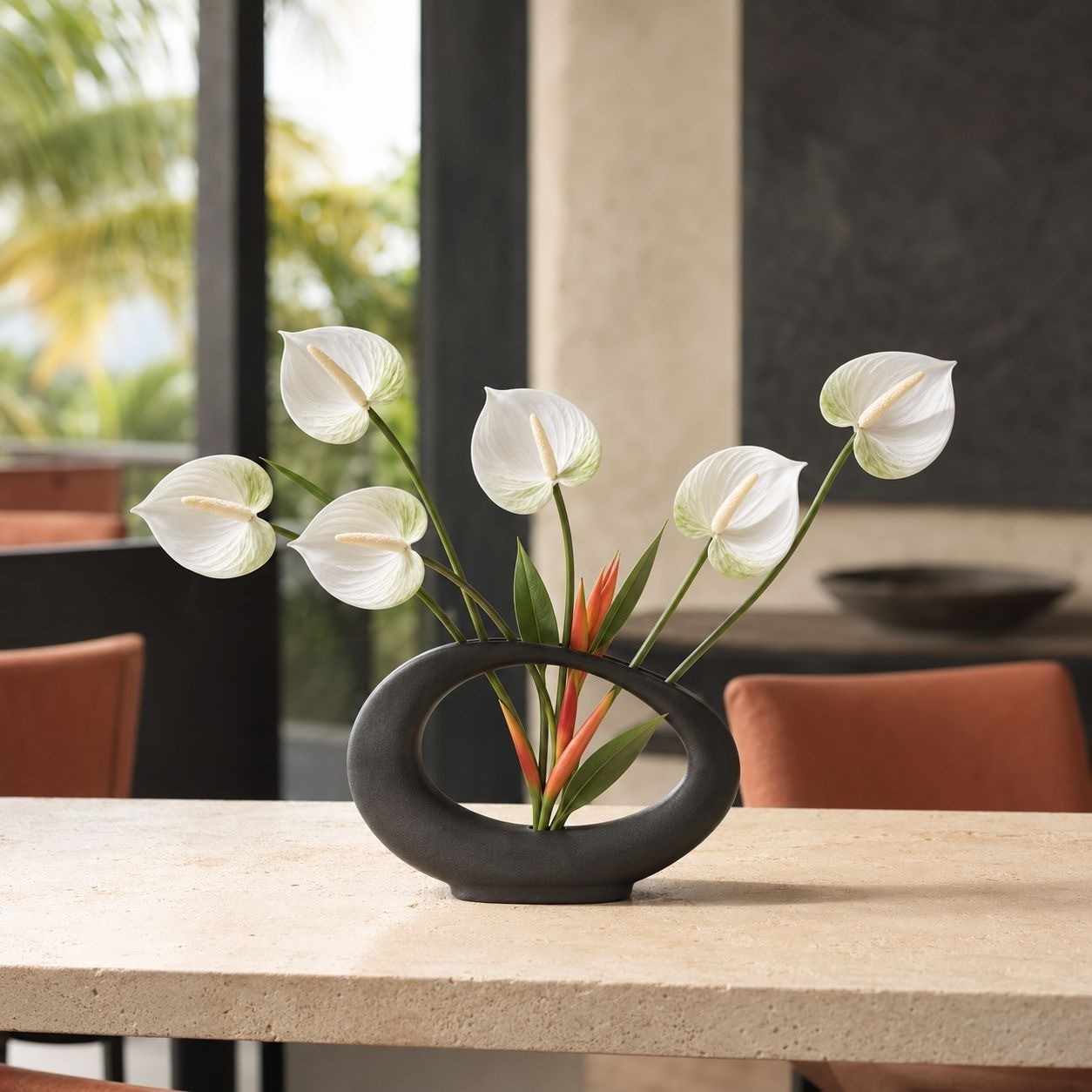 White Green Real-Touch Artificial Anthurium Stems, Set of 6, 11 Inch Faux Tropic