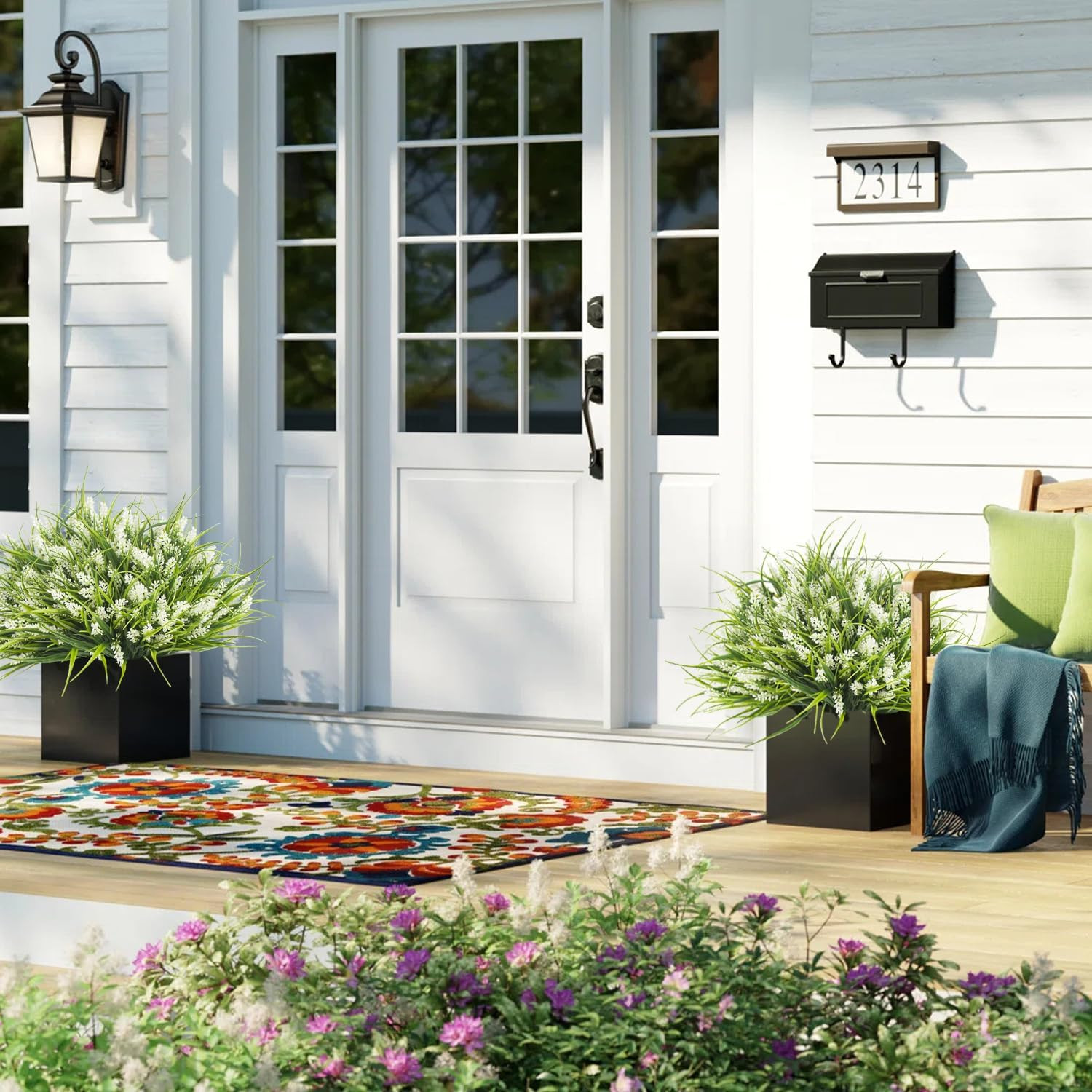 20 Bundles of White Artificial Outdoor Monkey Grass with Flowers