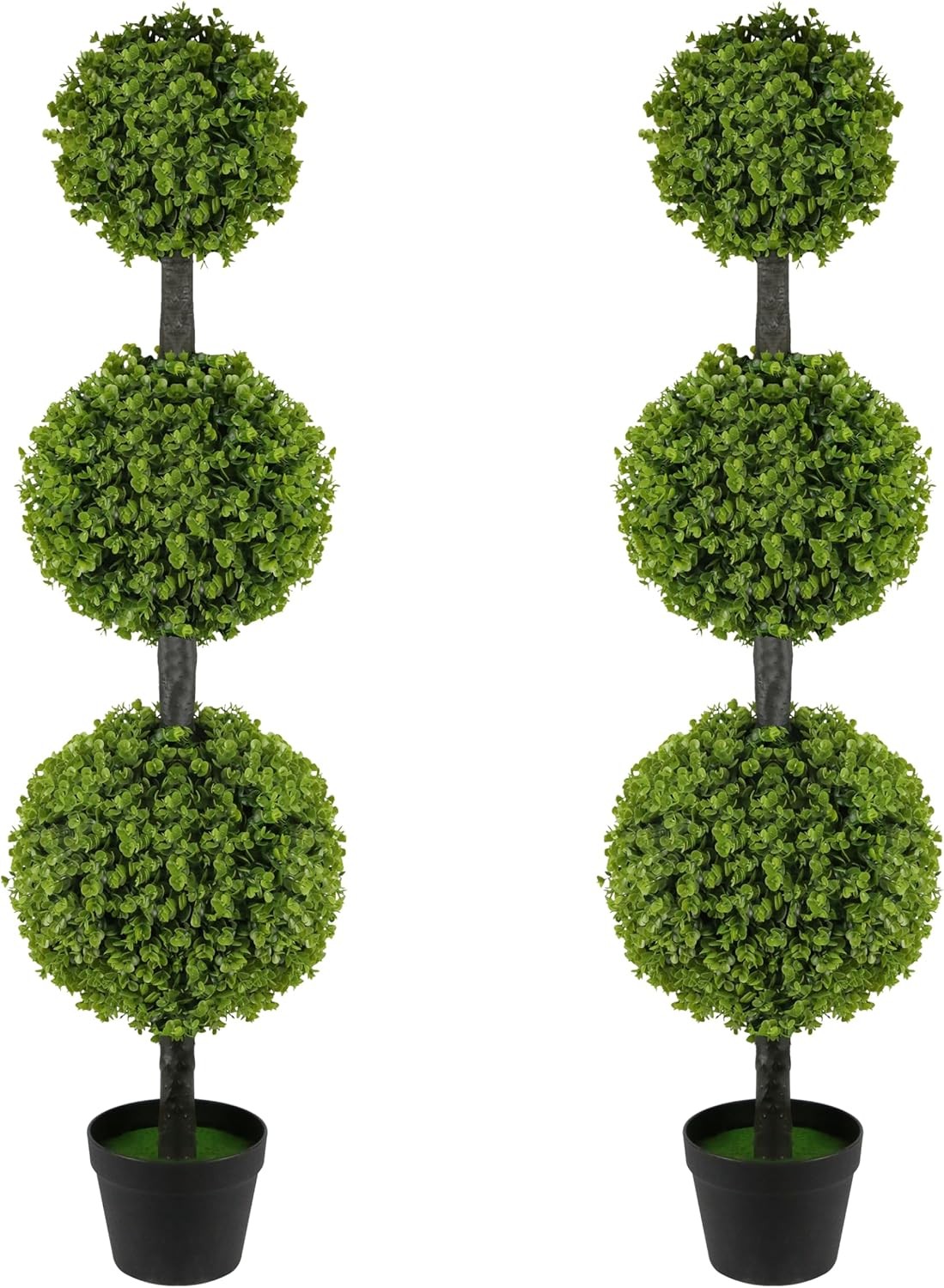 2 Pack Artificial Topiary Ball Tree 4FT Set of 2 Faux Triple Balls Tree in Pot