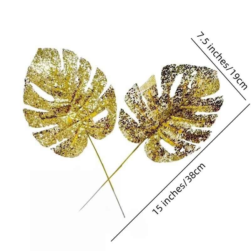 24 Pieces Gold Palm Leaves,15″ Artificial Tropical Leaves Wall Decor,Jungle L…