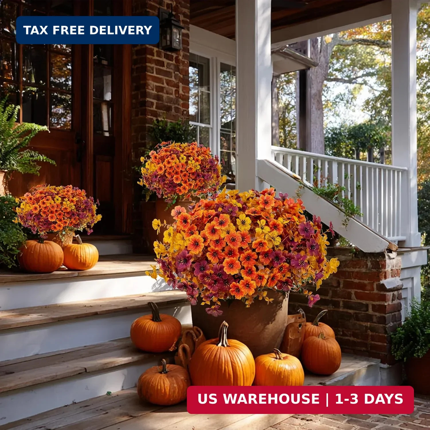 AXYLEX Artificial Fall Flowers for Outdoor Fake Mums – 16 Bundles Fake Plants UV