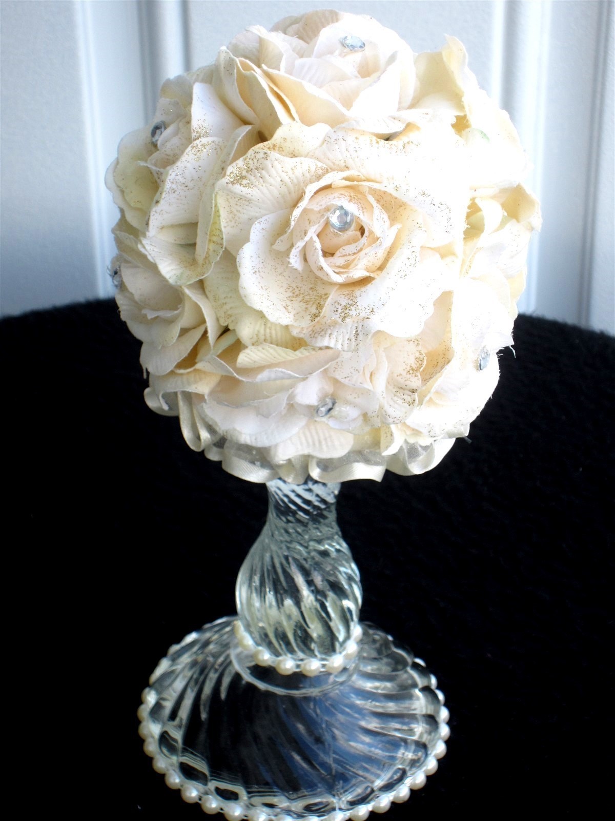 Rose Ball Decoration Artificial Silk Flowers Rhinestone Centers