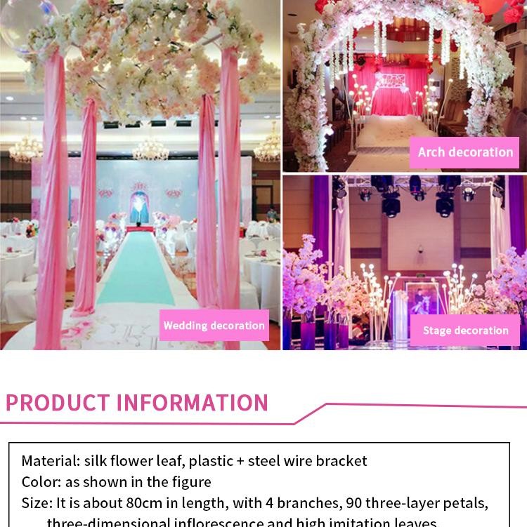 80cm Artificial Cherry Blossom Branch Red Silk Flower Wedding Home Decor Arch