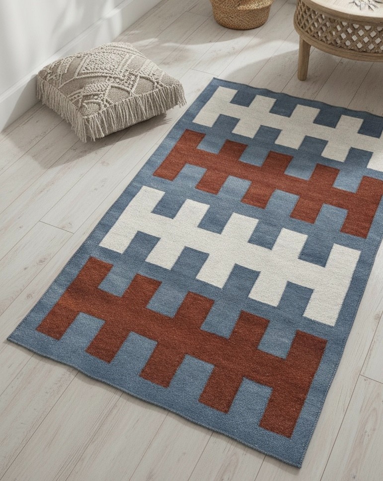 Small Handmade Wool Mat Rug 2.5×4 Ft Floor Area Kilim Carpet