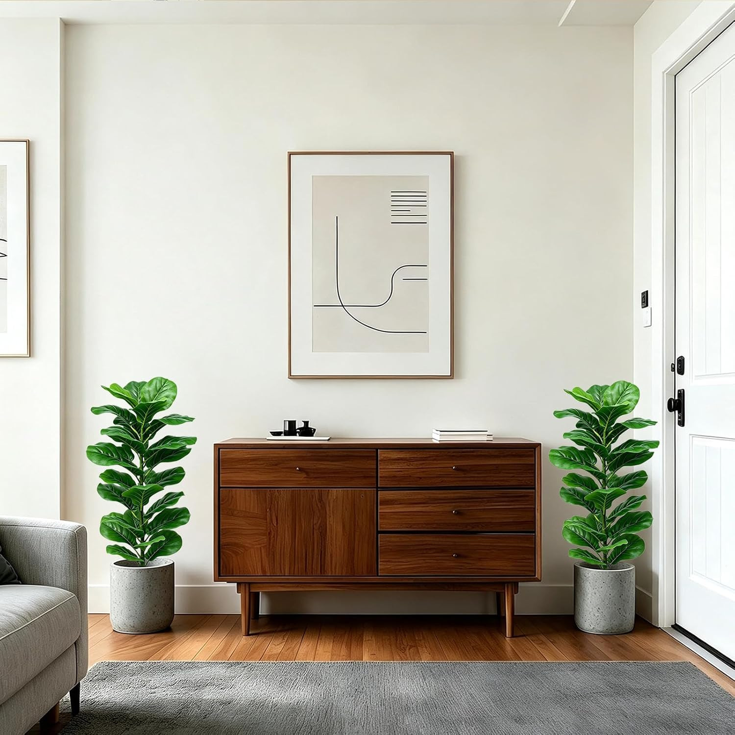 2 Pack Faux Fiddle Leaf Fig Trees, 40In Faux Trees Indoor Floor Plant, Fake Tree