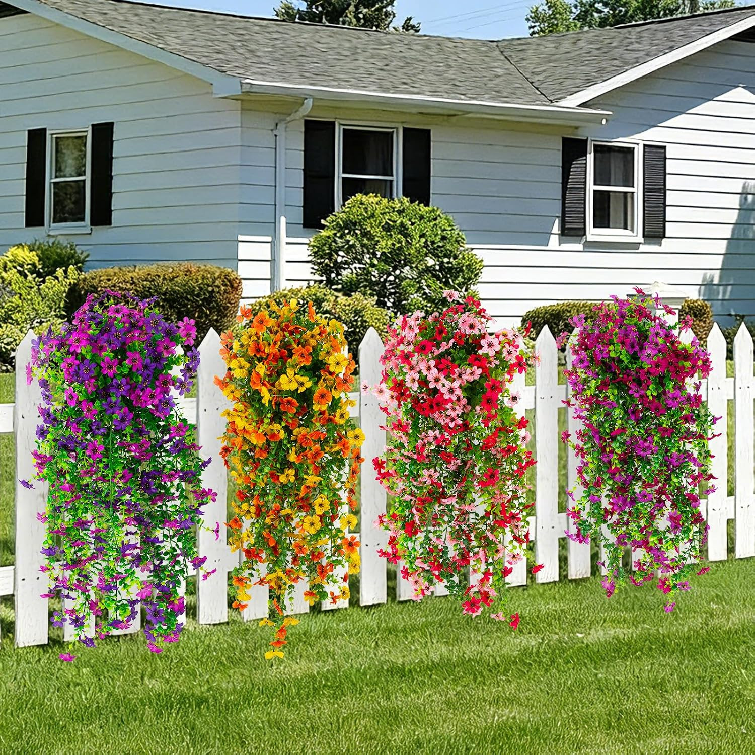 2 PCS Artificial Hanging Flowers for Outdoors, Fake Flower Plants UV