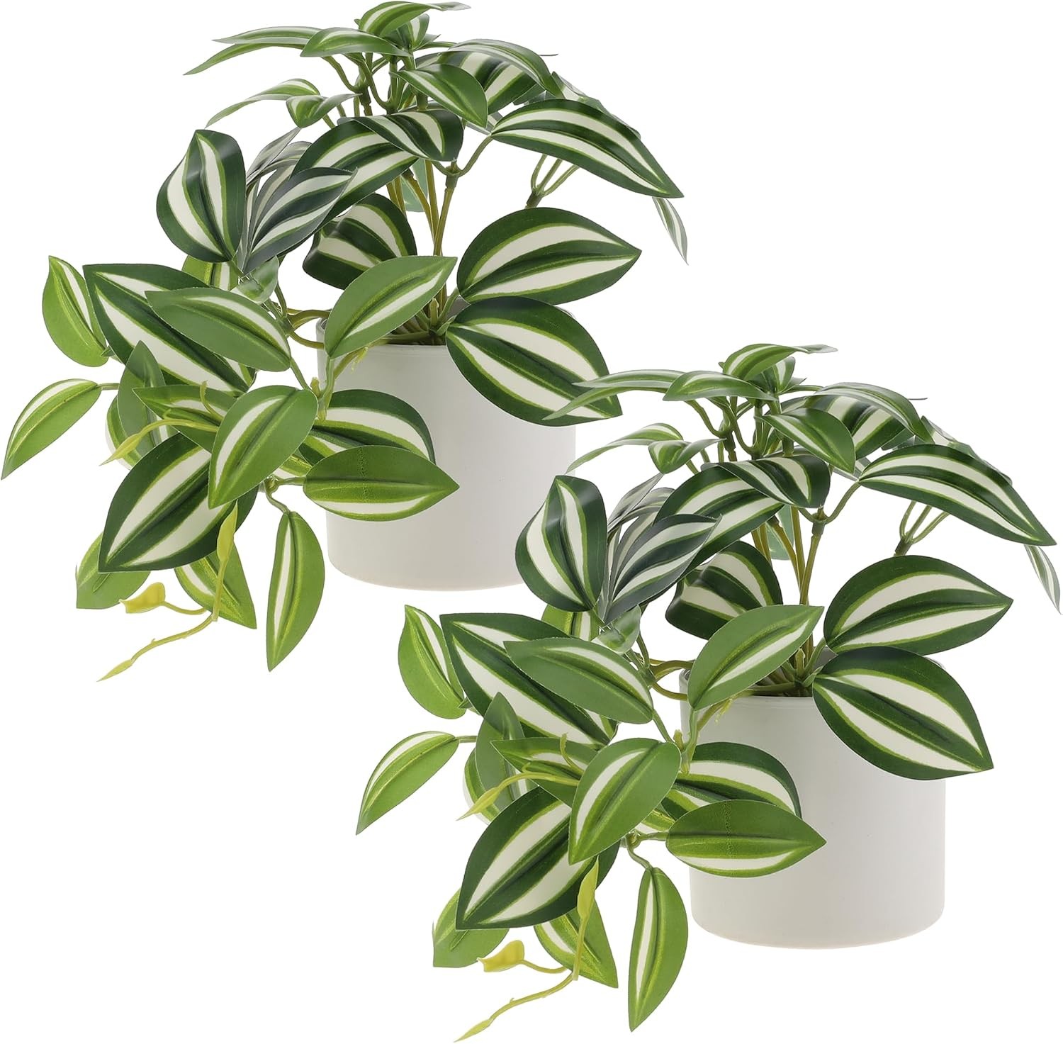 2Pcs Small Fake Plants, Artificial Mini Faux Potted Plant with White Pot,