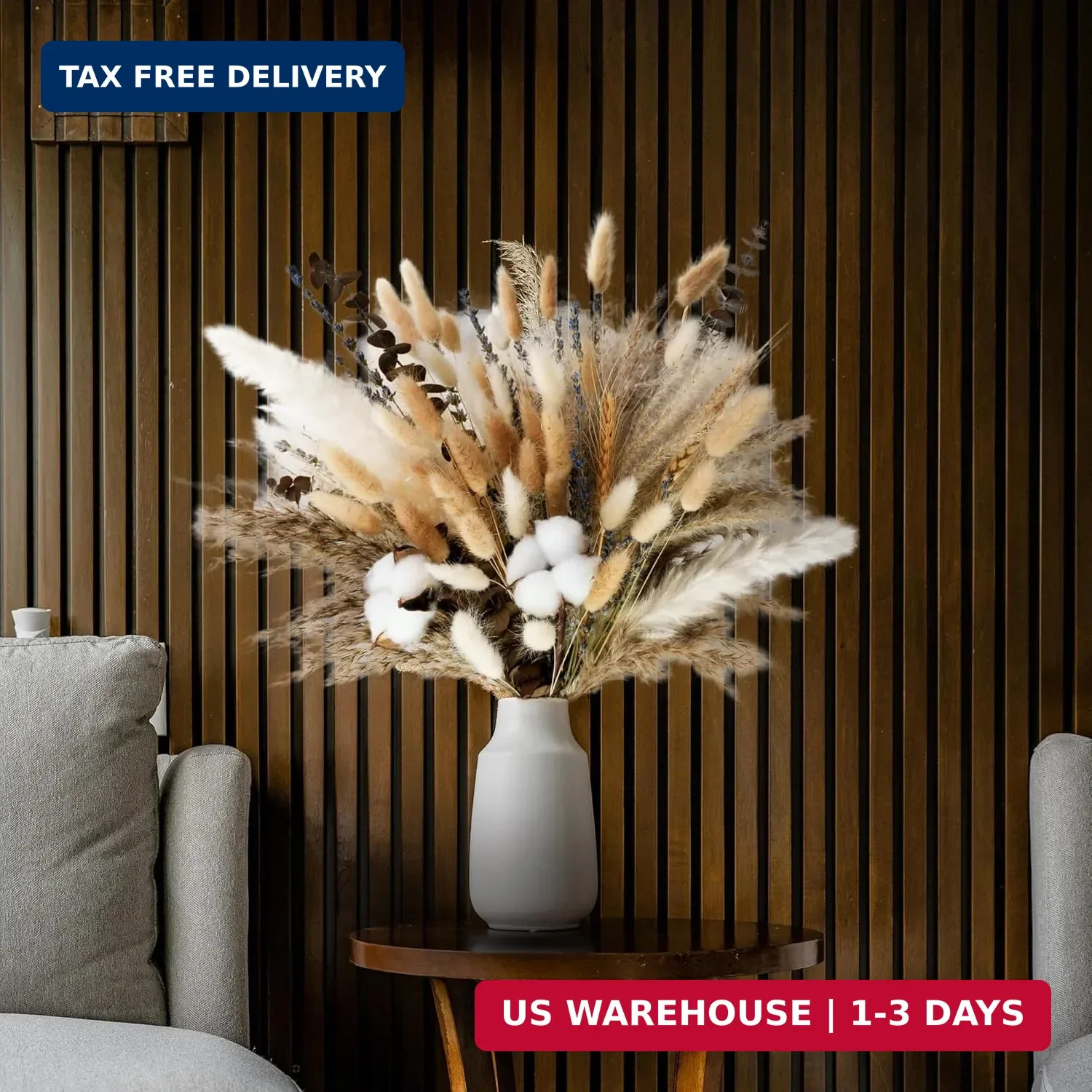 Natural Dried Flower Bouquet – Pampas Grass, Cotton Stems, Bunny Tails, Eucalypt