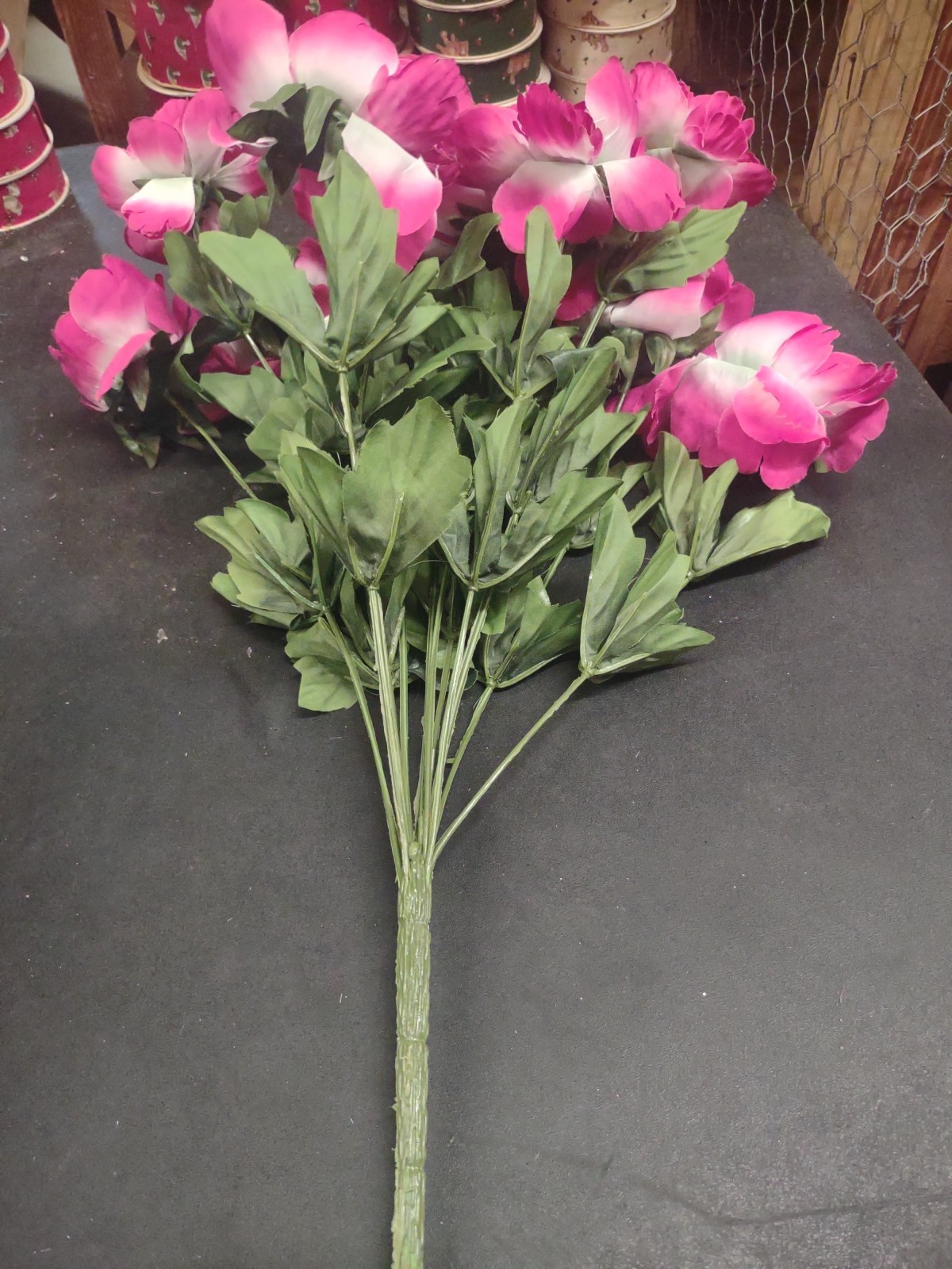 22″ Silk Peony Bush 13 Stems, 5″ Blooms + Buds, Raspberry Hot Pink