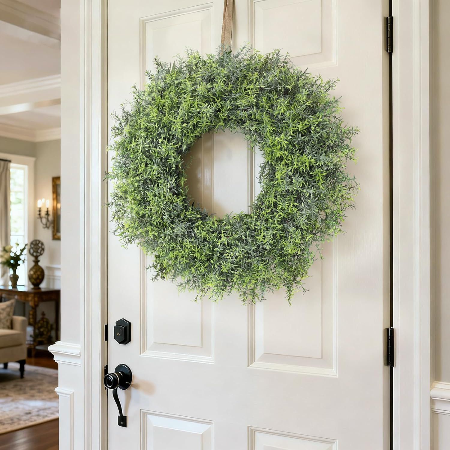 26″ Large Artificial Rosemary Wreath for Front Door – UV Resistant Realistic Ros