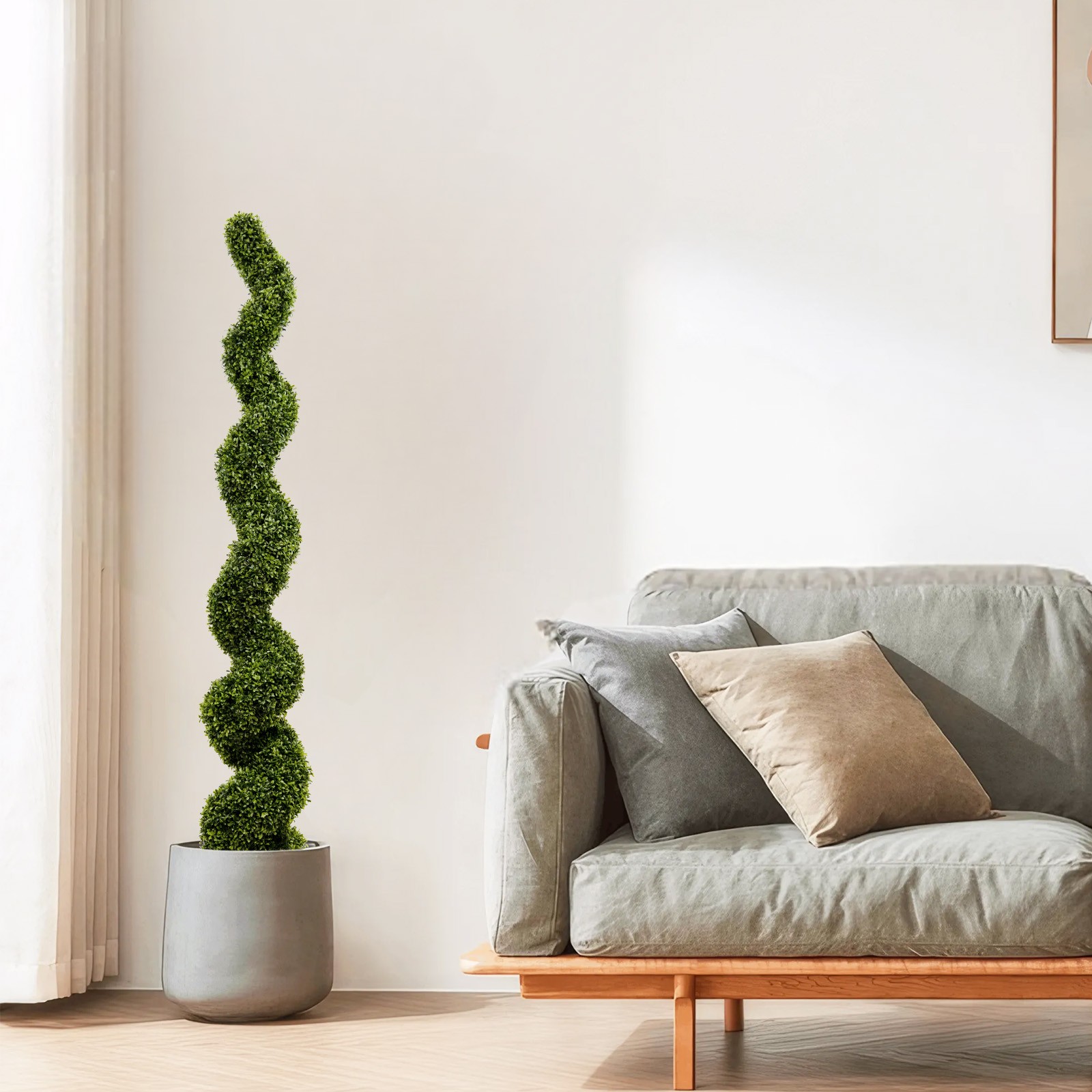 2Pcs 6FT Spiral Topiary Trees Artificial Outdoor Faux Boxwood Plants Potted Tree