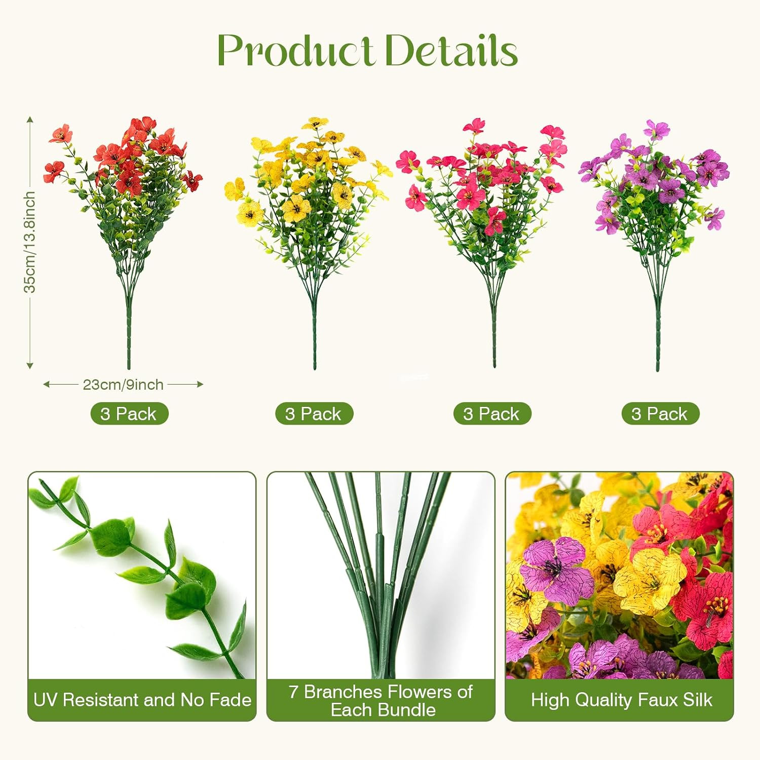 12 Bundles Artificial Flowers for Outdoors UV Resistant Fake Plants Porch Decor