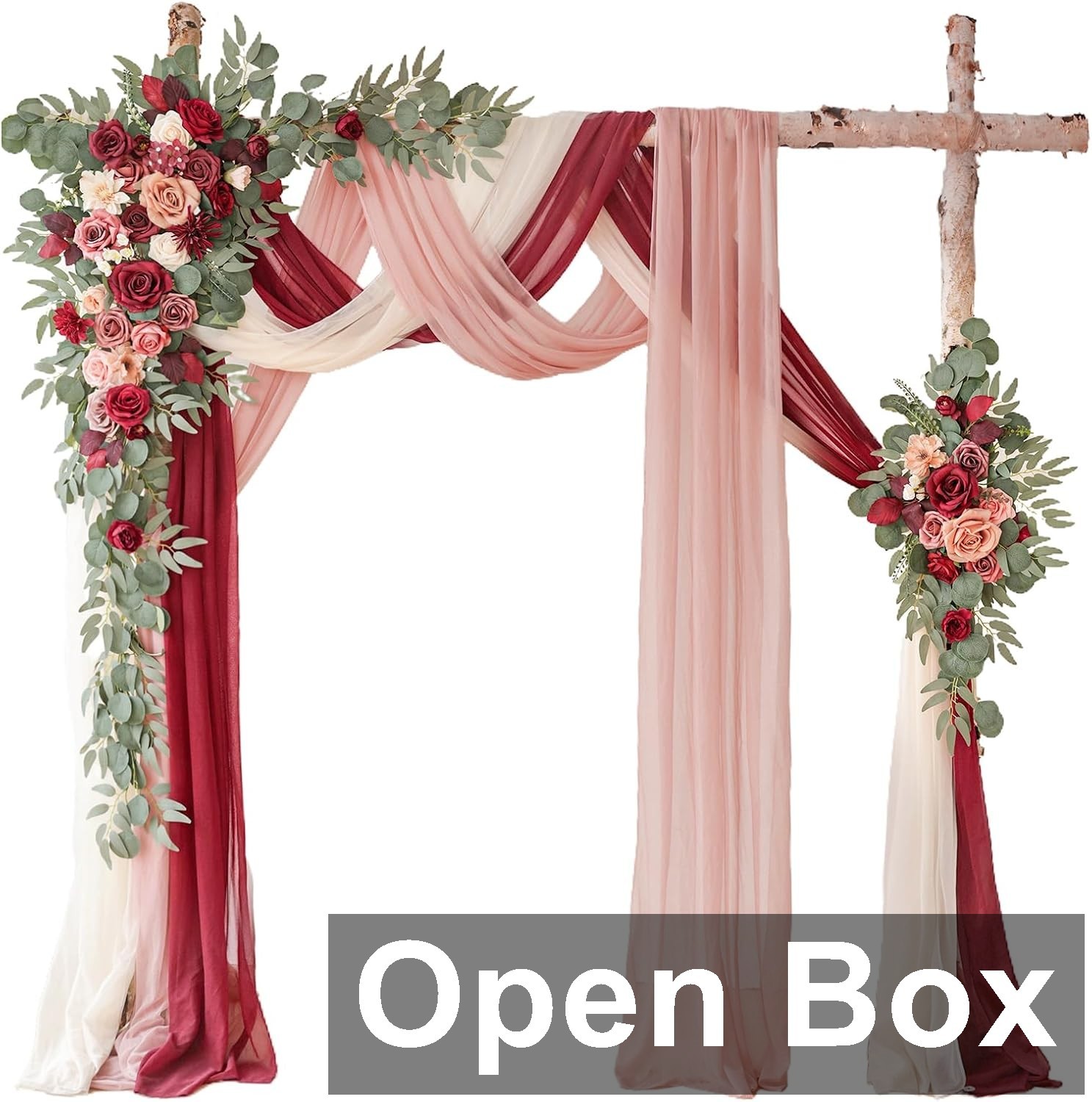 Deluxe Wine Red Artificial Wedding Arch Flowers with Drapes Kit-Pack of 5