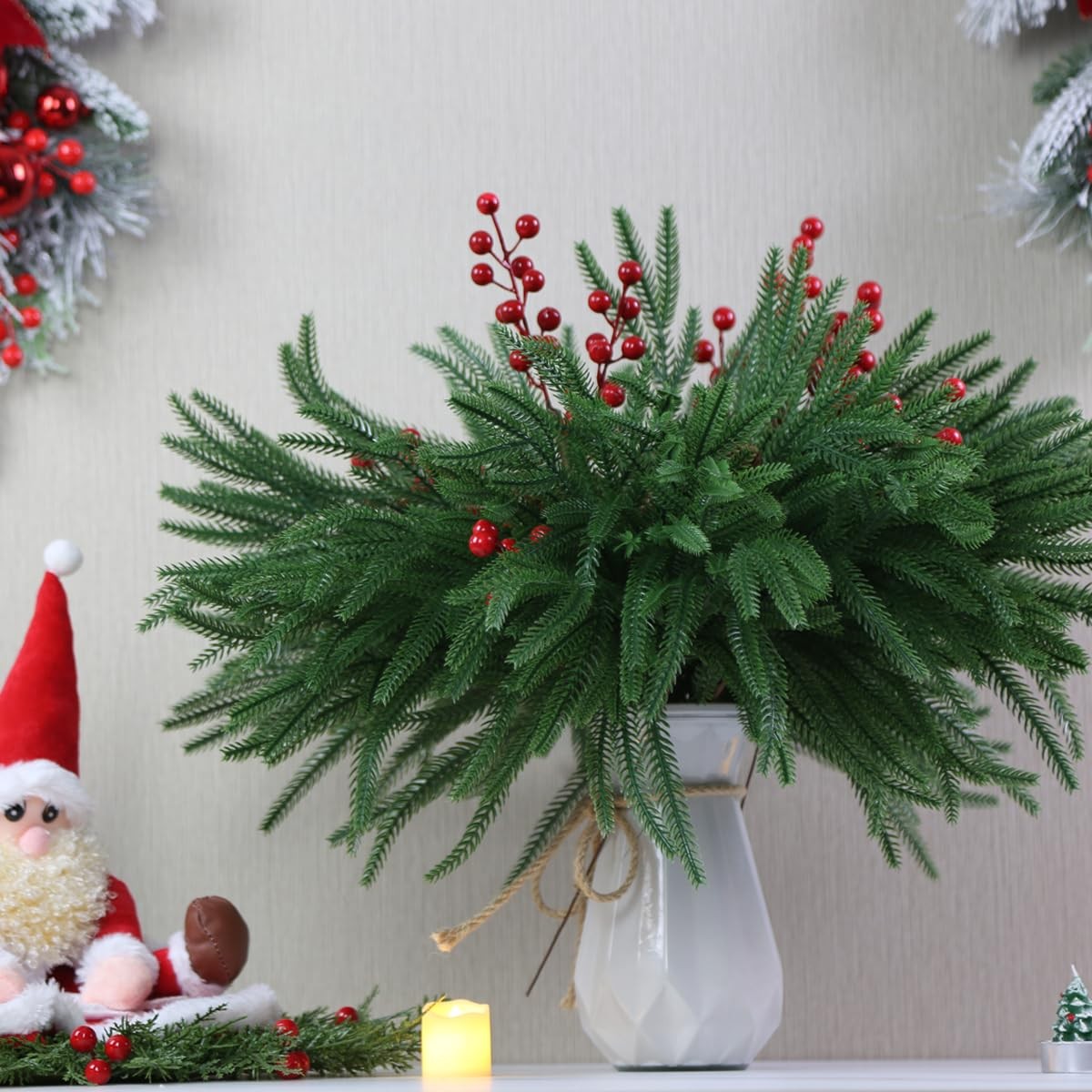 18″ Real Touch Norfolk Pine Stems for Christmas Decoration, Artificial Pine B…