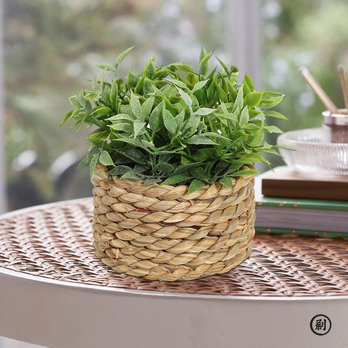 FLOWER 11CM Artificial Eucalyptus Grass Potted Plant– Mini Faux Green Desk Decor