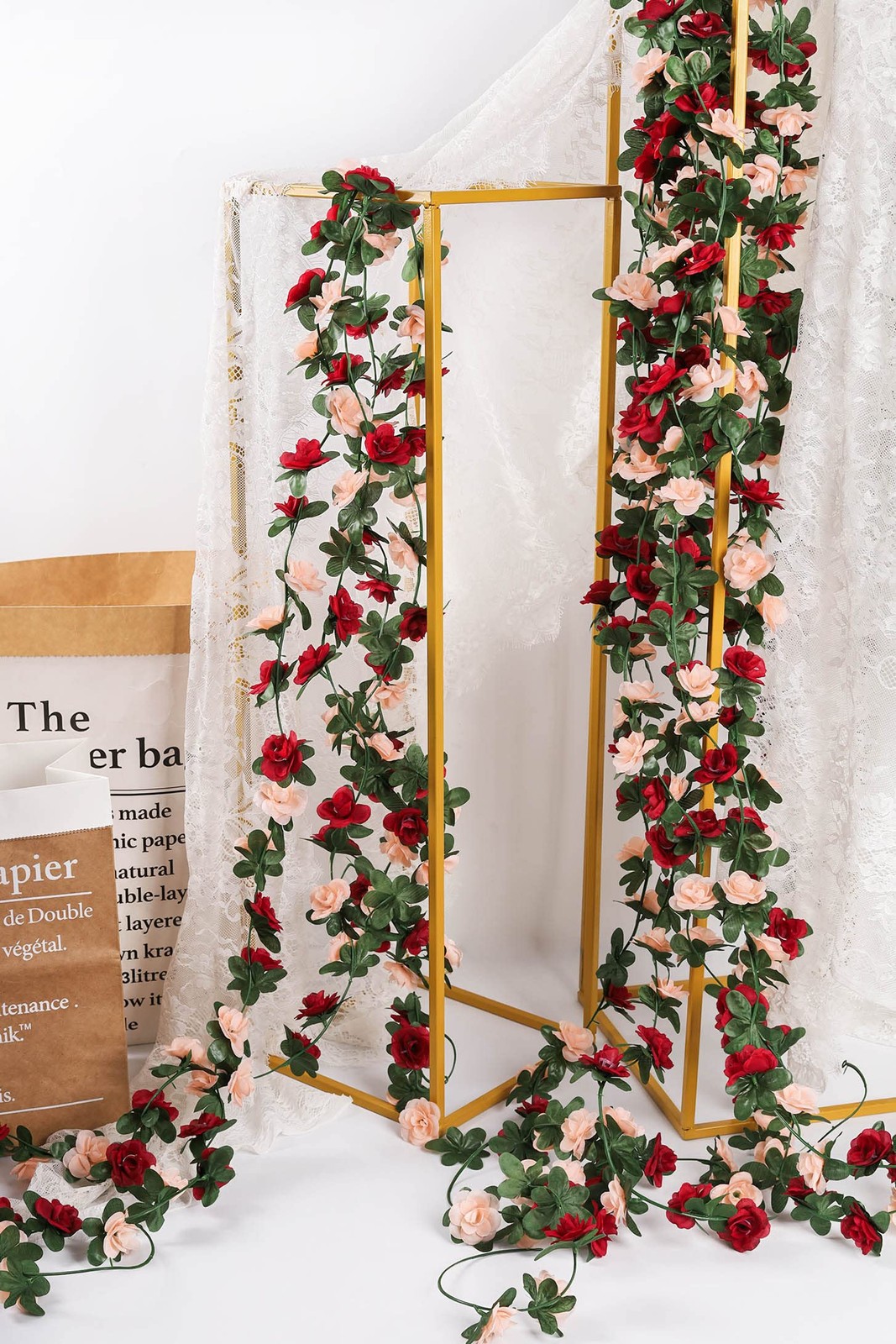 5 Pack 47 FT Fake Rose Vine Flowers Plants Artificial Flower Hanging Rose Ivy…