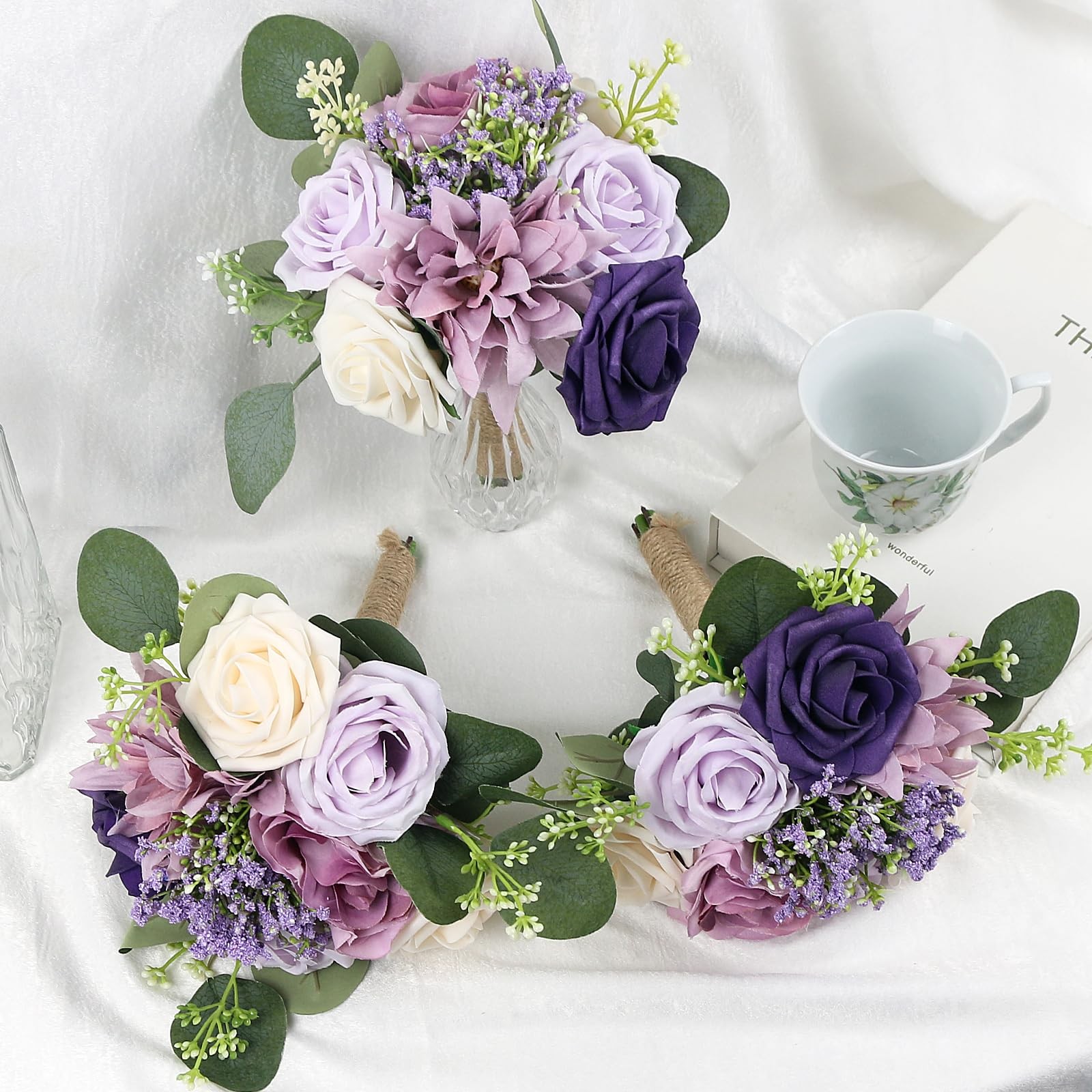 Artificial Bridesmaid Bouquets 6 Pcs – 7 Inch Pre-made Bridesmaids Bouquet Sm