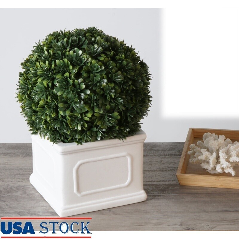 9″ Artificial Boxwood Plant Planter Box Ceramic Artificial Boxwood Plant White