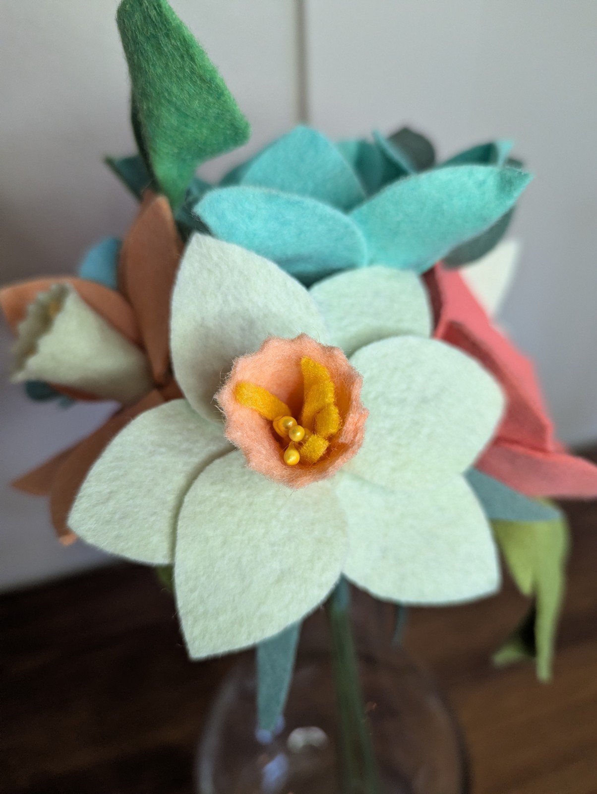 Beautiful Hand Cut Wool Blend Felt Flower Bouquet Gift Wrapped/Great Gift Idea!