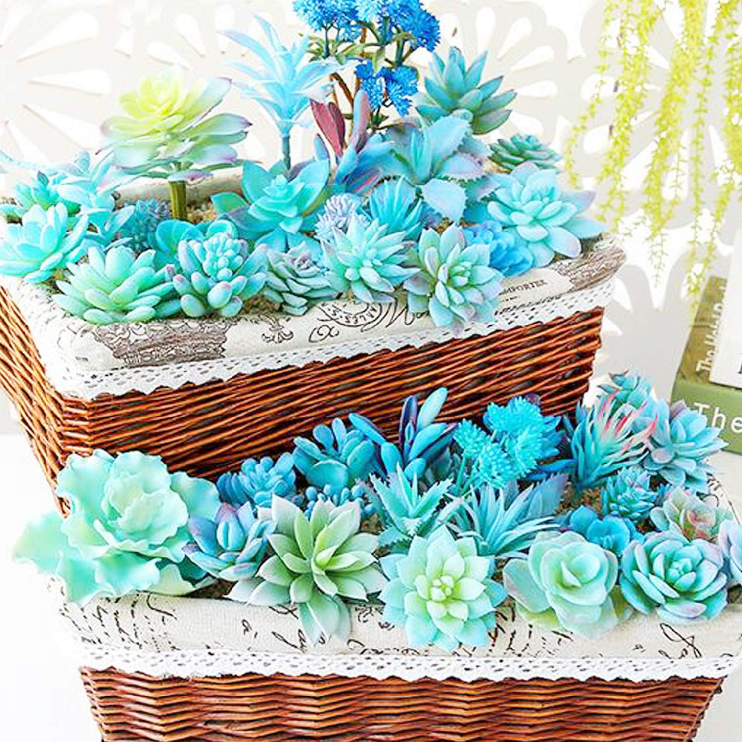 10 PCS Artificial Succulent Plants, Blue Fake Succulent, Unpotted Faux