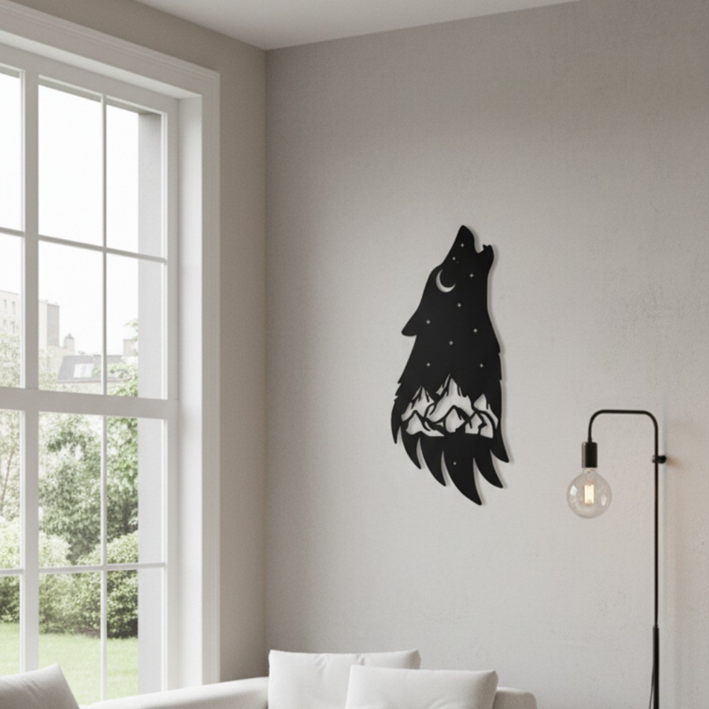 Gothic Howling Wolf Black Metal Wall Art Dark Academia Room Halloween Decor