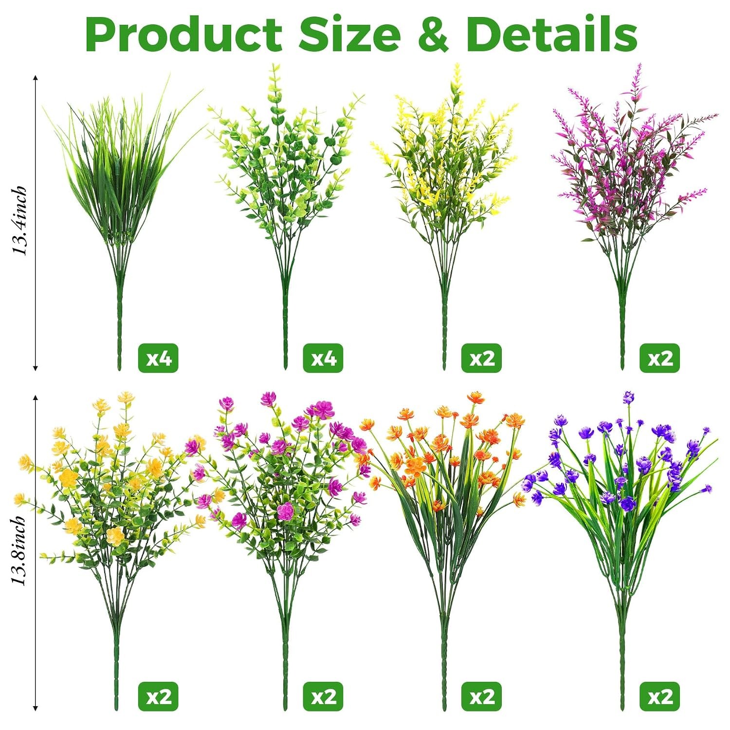 20 Bundles Artificial Flowers for Outdoors Fake Plastic Flowers UV Resistant Rea