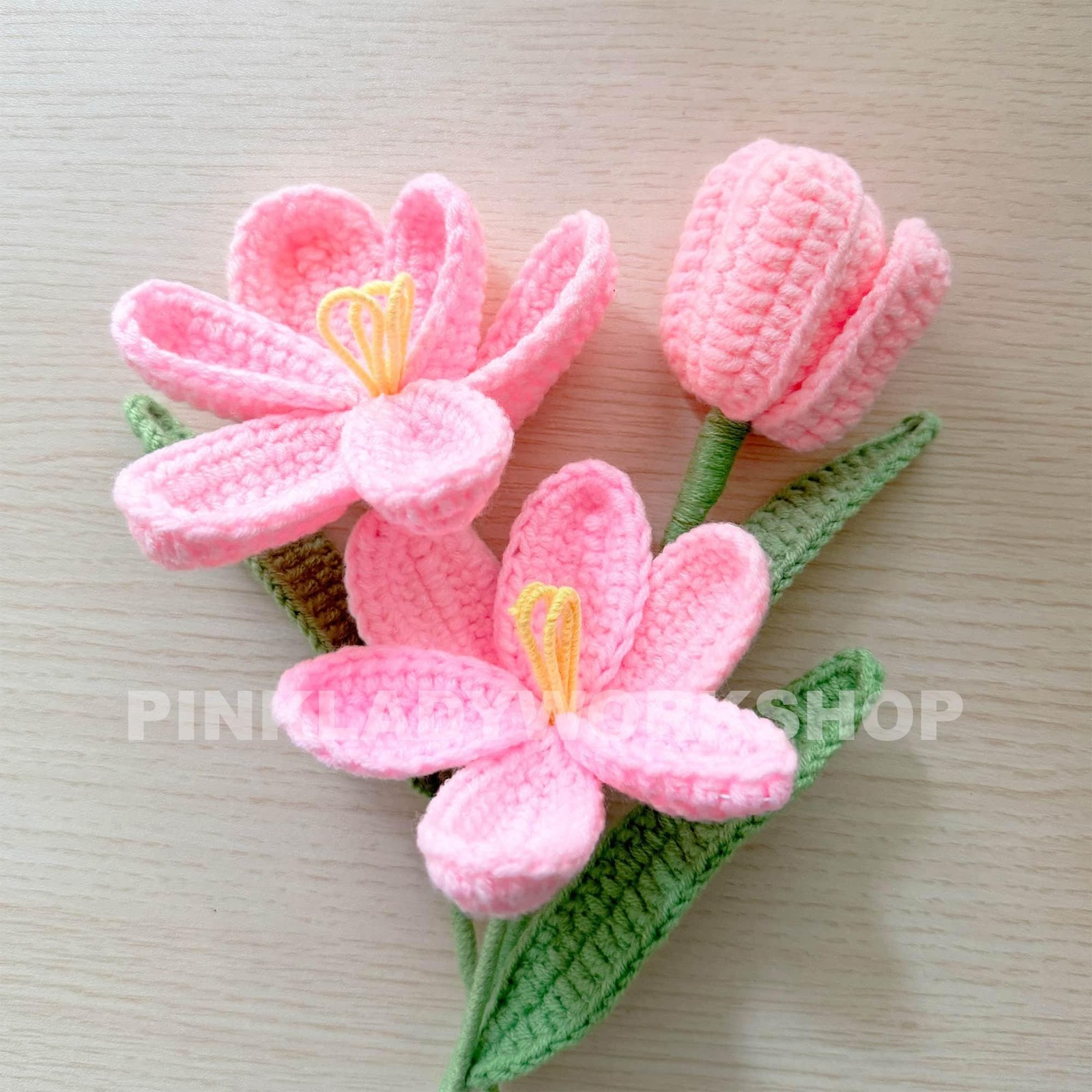 Handmade Crochet Tulip Flower Stems (no vase) | Pink | Bouquet | Gift for Mom