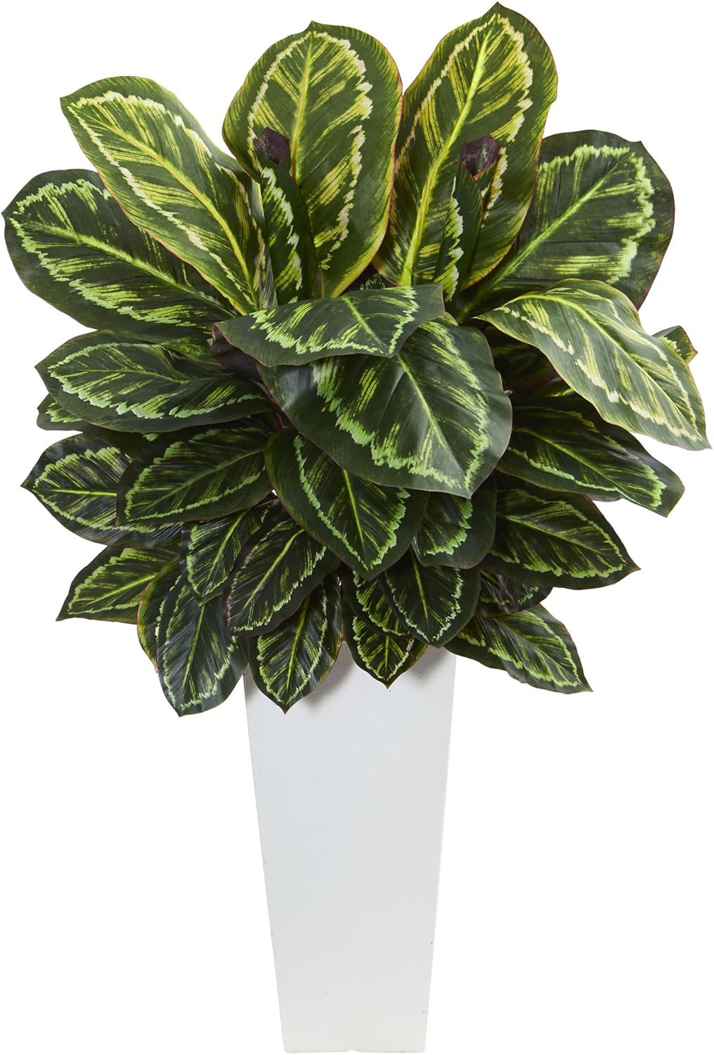 Maranta Artificial Plant in Elegant White Tower Vase – Green Decor
