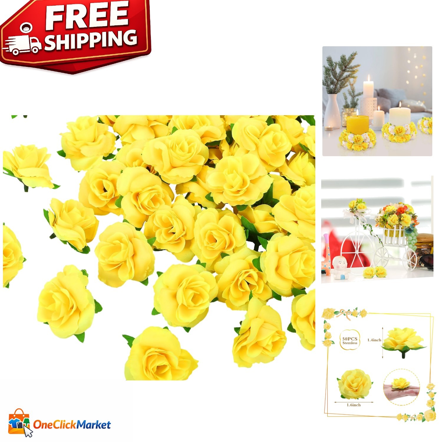 Lightweight 50pcs Mini Yellow Silk Roses – Ideal for Events and Home Styling
