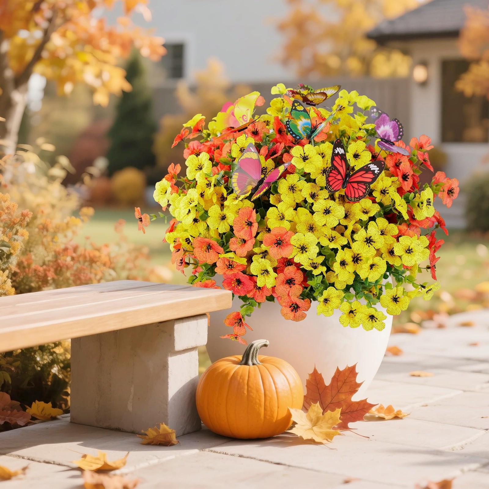 20 Bundles Artificial Flowers for Outdoors‌ and 6 Faux Butterflies