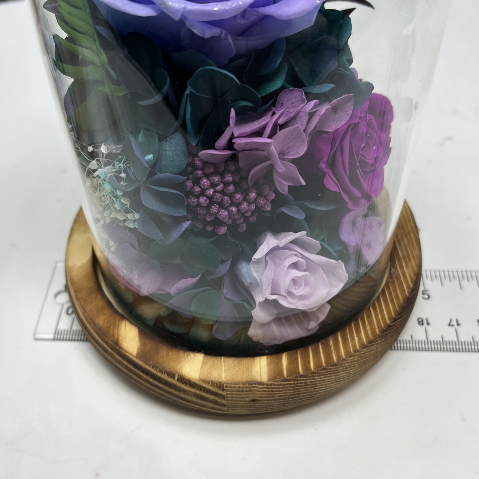Glass Dome Preserved Roses Flowers in Lighted Wood Base