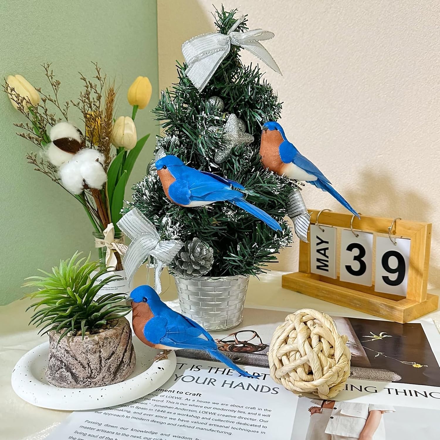 Realistic Feathered Blue Bird Model for Floral Arrangements & Crafts