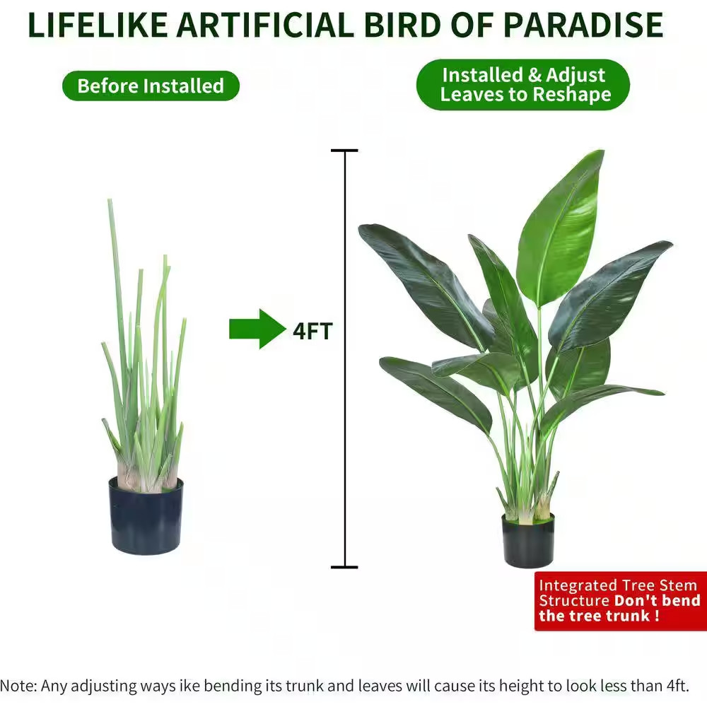 4 In. Artificial Green Indoor/Outdoor Bird of Paradise Plant Real Touch Leaves D