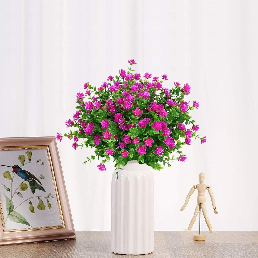 4-Pack UV Resistant Fuchsia Boxwood Plants – Lifelike Faux Flowers for Decor