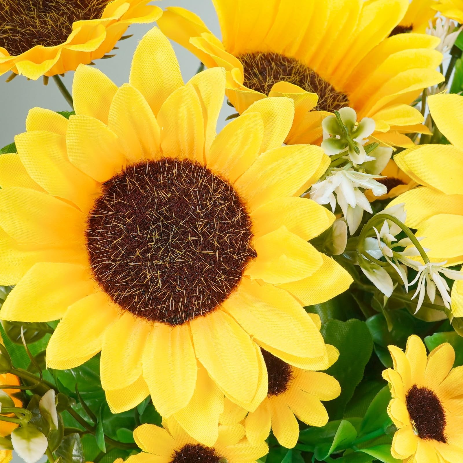 Set of 3 Artificial Sunflowers Metal Pot Centerpiece Farmhouse Sunflowers Flo…