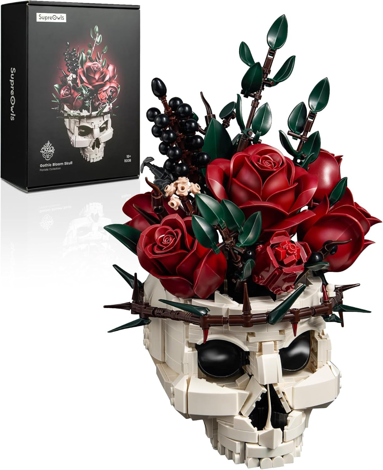 Skull Roses Flower Bouquet Building Set, Botanical Collection Kit for Adult Wome