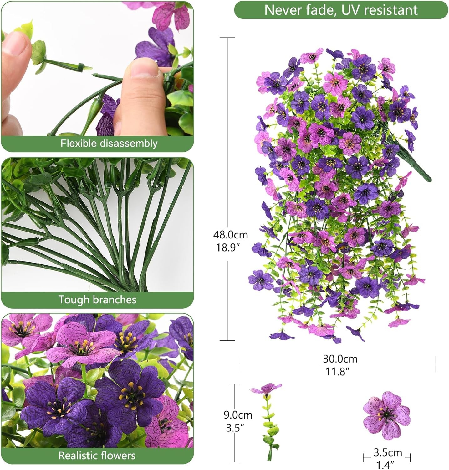 2Pcs Artificial Fake Hanging Flowers for Outdoors UV Resistant Artificial Plants