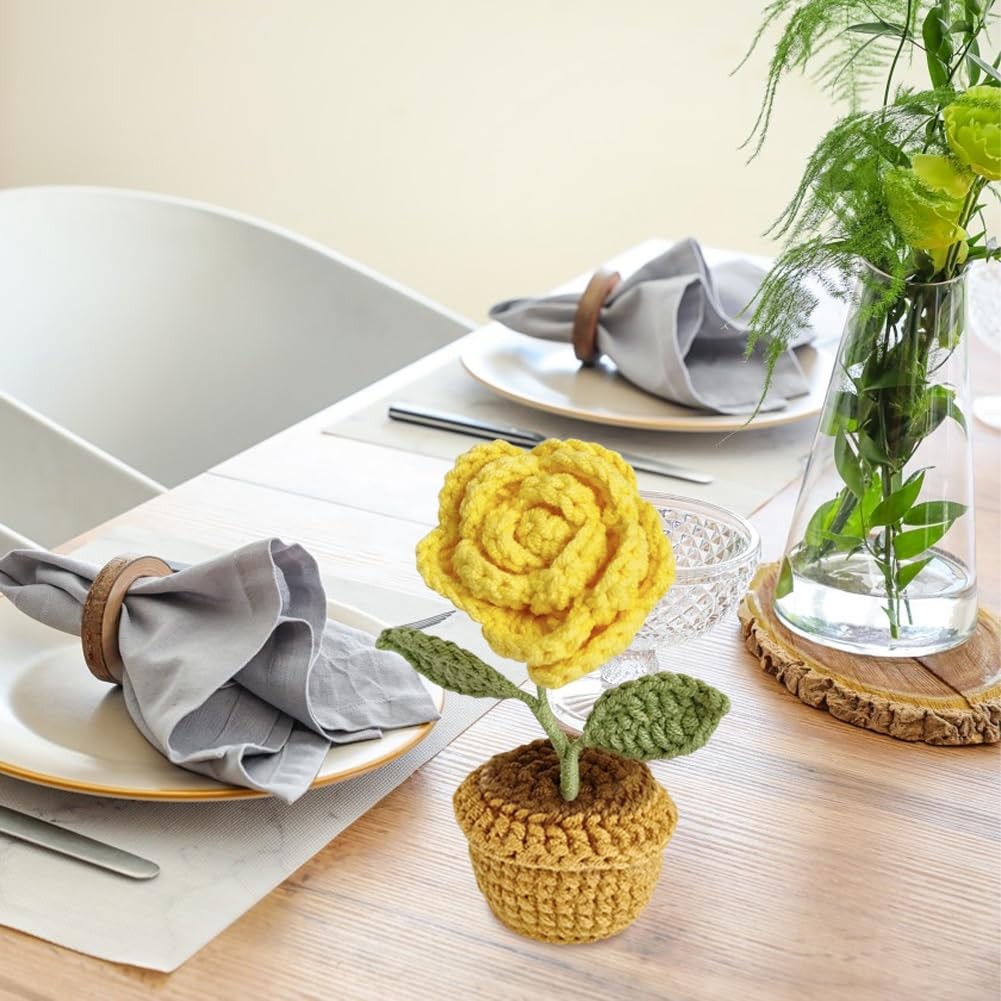 4 PCS Crochet Flowers Potted Plants Hand Knitted Artificial Yarn Color#C
