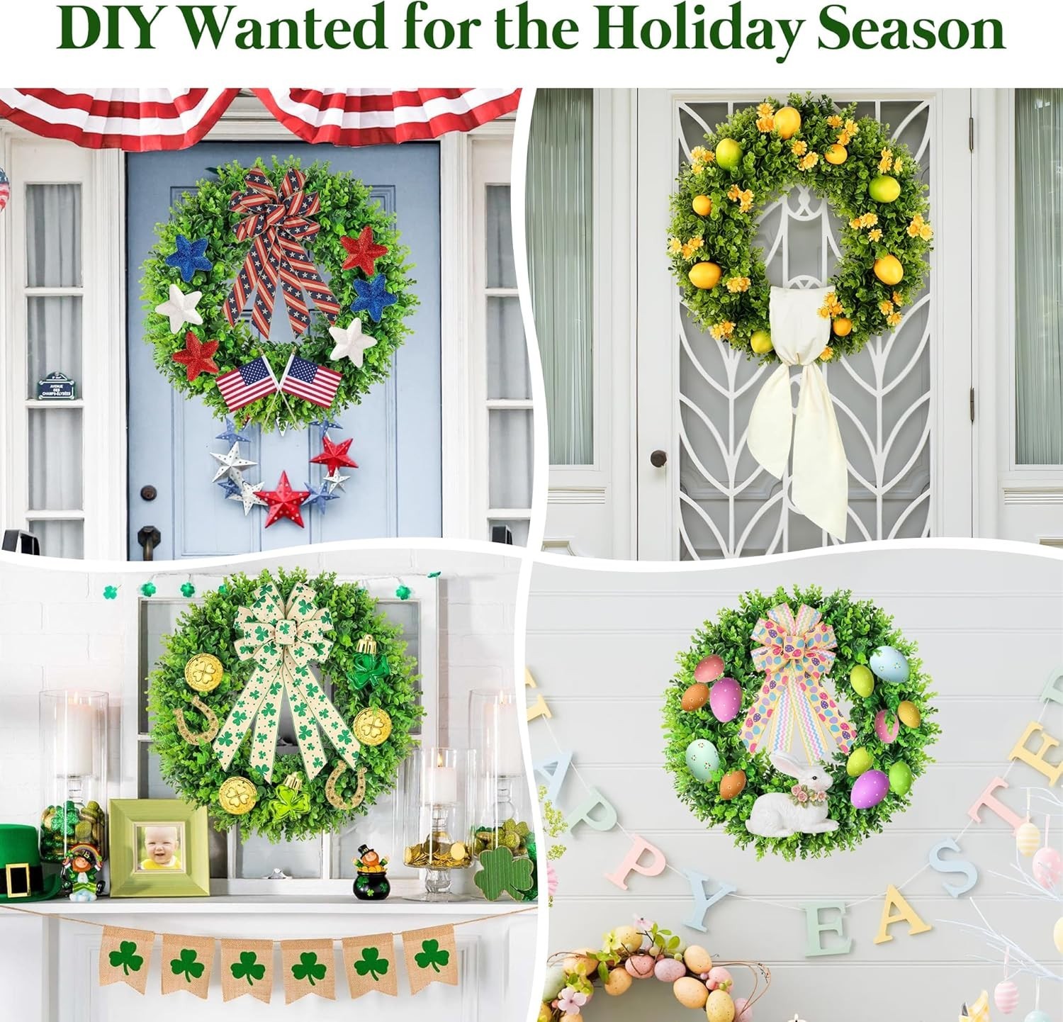 24 inch Boxwood Wreath Green Front Door Decor Handmade Seasonal Decoration